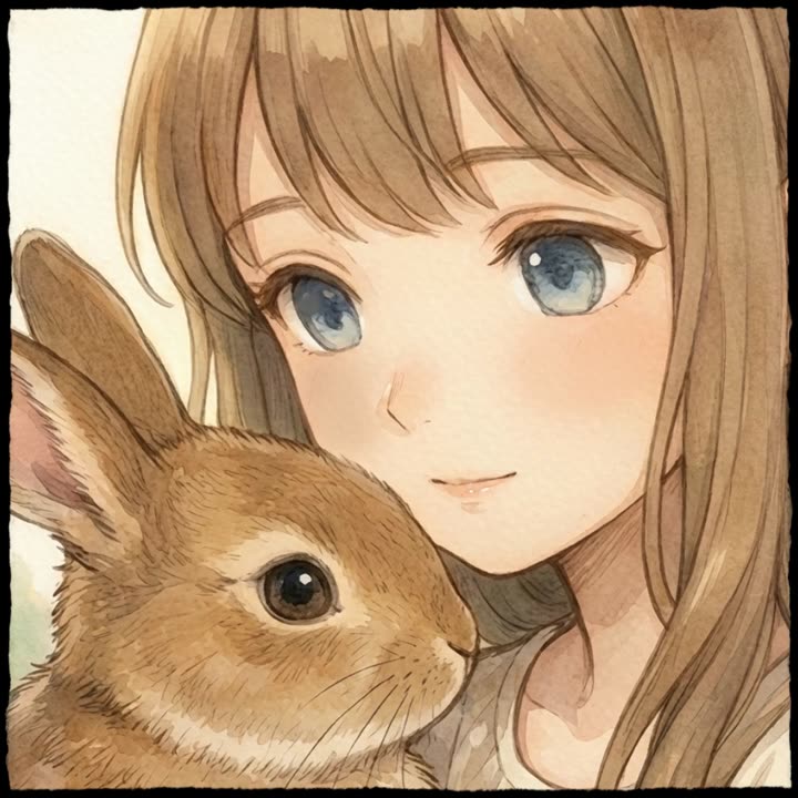 AIで生成した、女の子とうさぎの絵（加筆前）
